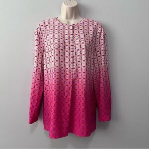 Adrienne Vittadini Pink Ombre Long Sleeve Tunic Top Size M
